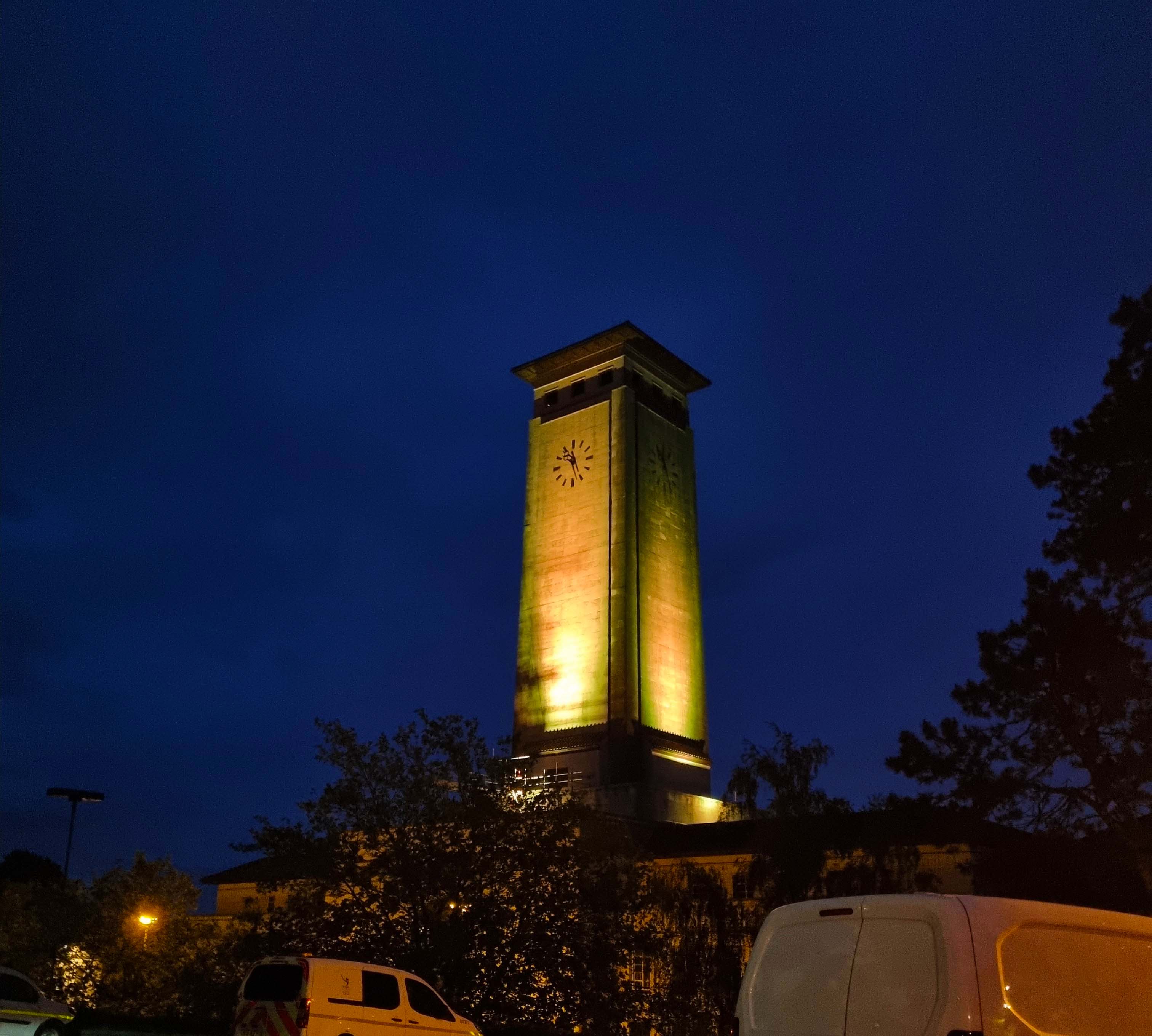 Newport Civic Centre lit up for st john's day